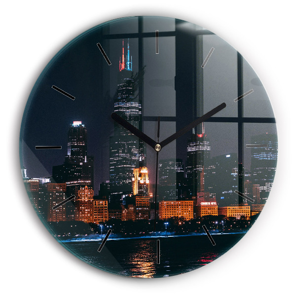 Peisajul urban din Chicago Ceas perete din sticlă rotund