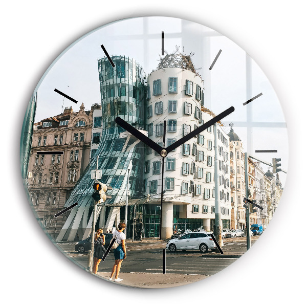 Casa de dans Praga Ceas rotund de perete din sticlă