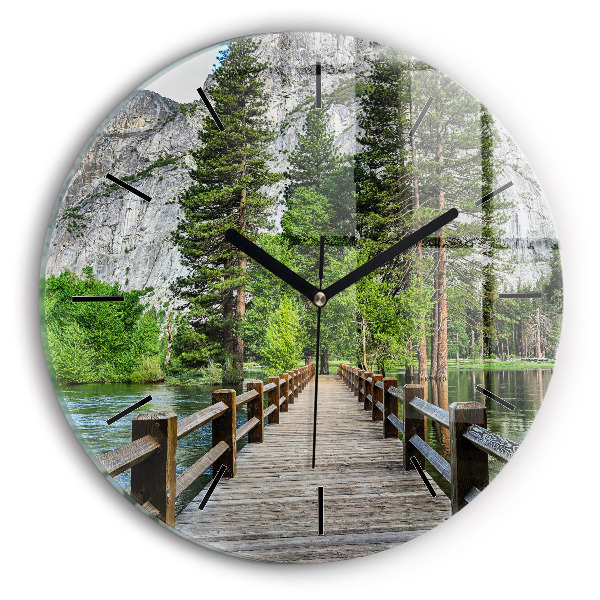 Pod de lemn Yosemite Ceas din sticlă rotund