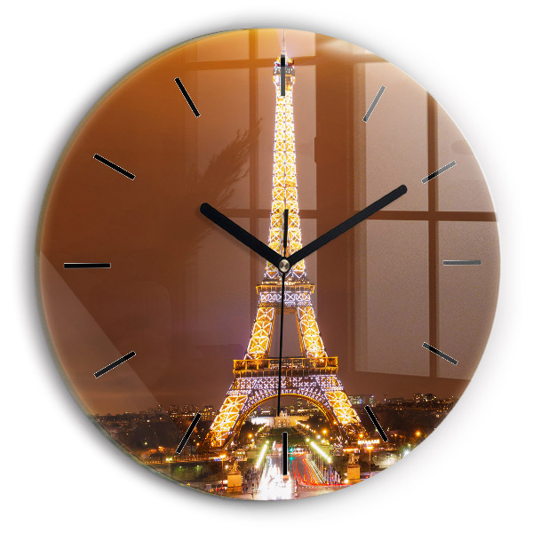 Turnul Eiffel iluminat Ceas rotund de perete din sticlă