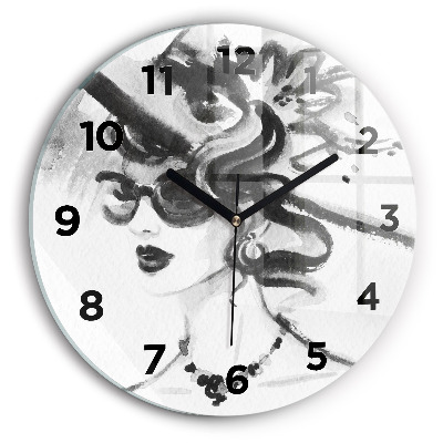 Ceas rotund de perete din sticlă Femeie la modă