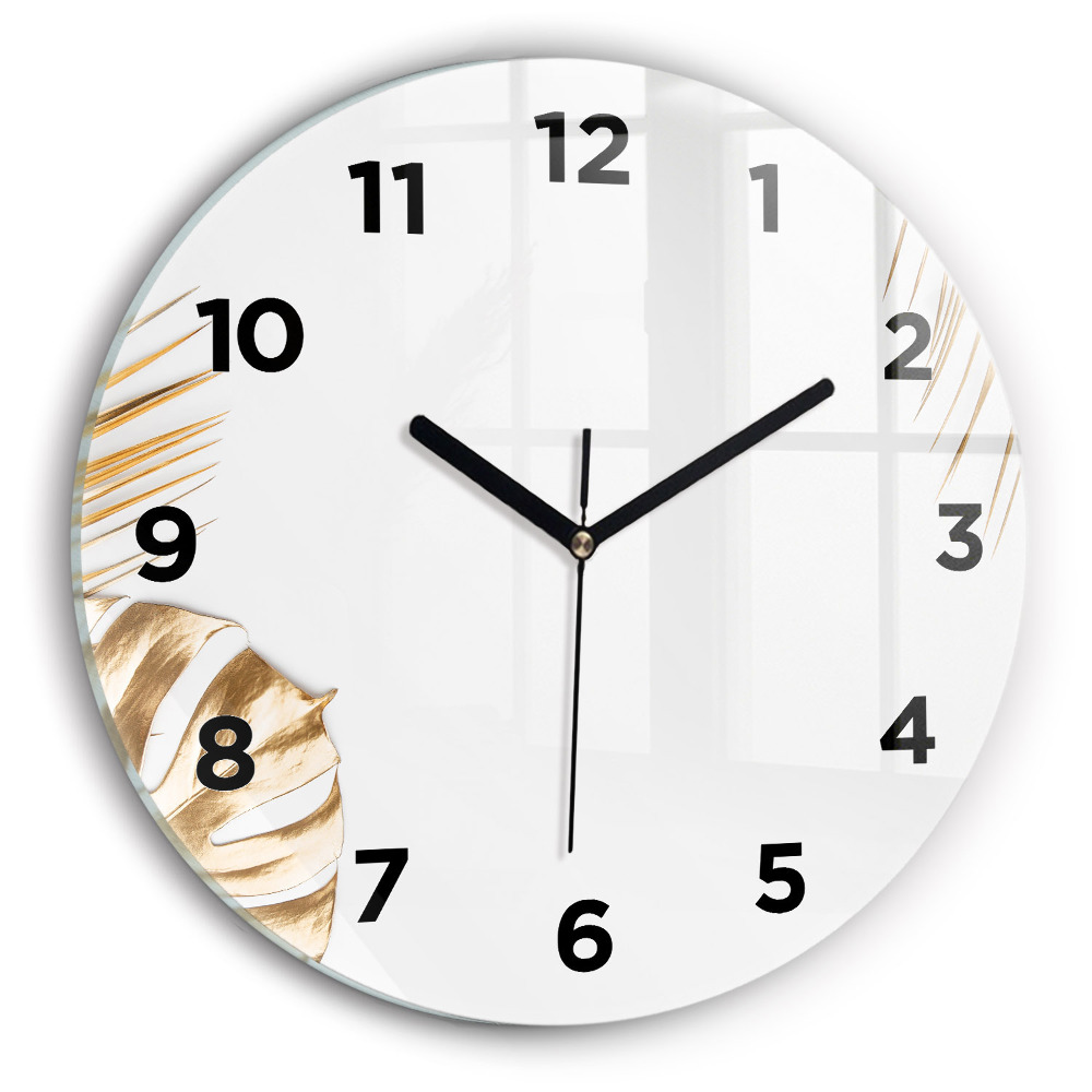 Ceas de sticlă pe perete rotund Frunze tropicale