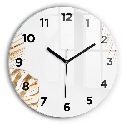 Ceas de sticlă pe perete rotund Frunze tropicale