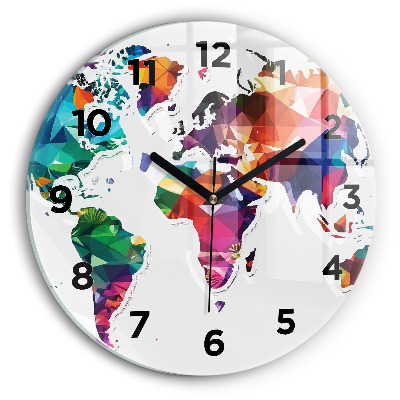 Ceas rotund de perete din sticlă Harta lumii triunghiuri