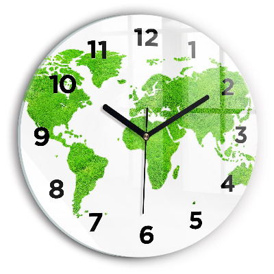 Ceas perete din sticlă rotund Harta cu iarba verde