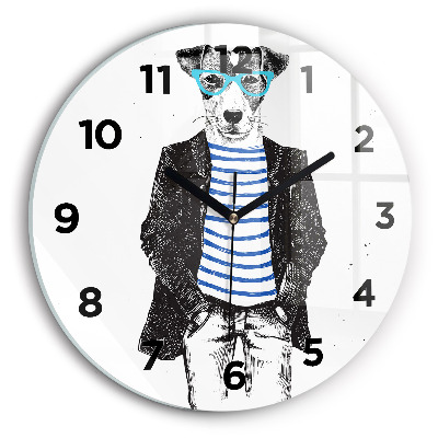 Ceas de sticlă pe perete rotund Un câine într-un corp uman