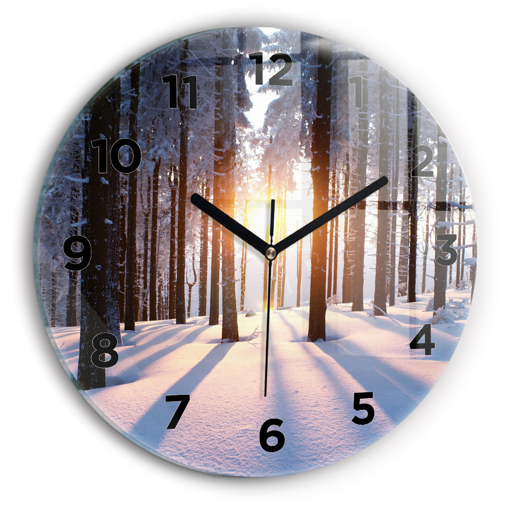 Ceas perete din sticlă rotund Apus de soare din pădure
