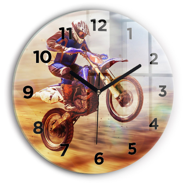 Ceas de sticlă pe perete rotund Motocross Enduro