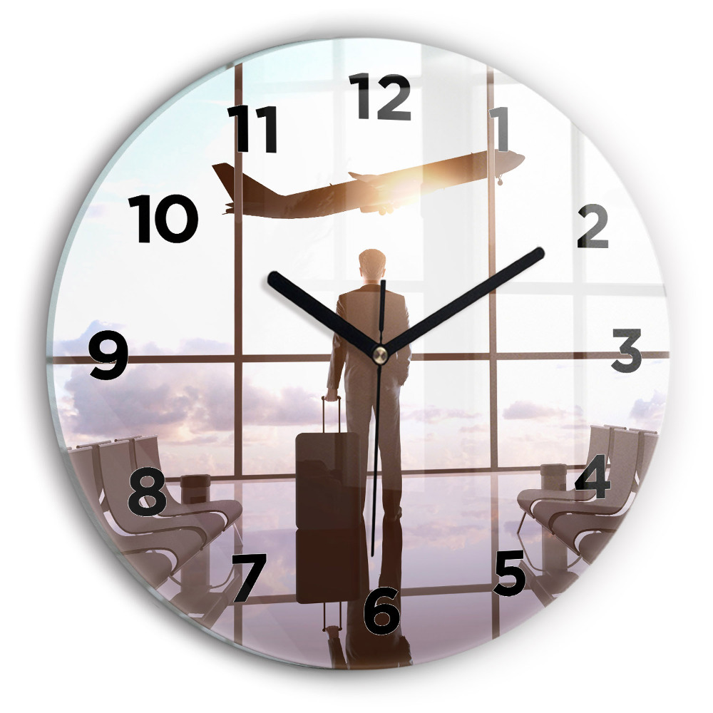 Ceas de sticlă pe perete rotund Omul la aeroport