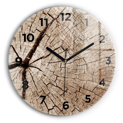 Ceas perete din sticlă rotund ciot de lemn vechi