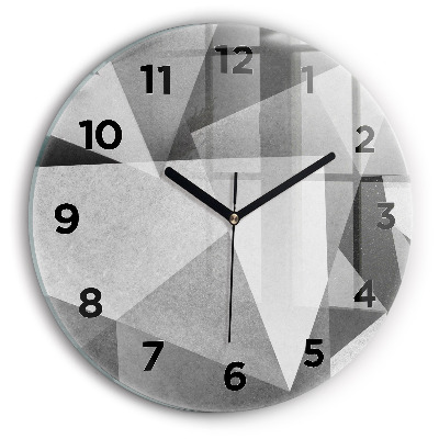 Ceas perete din sticlă rotund Abstracție geometrică gri