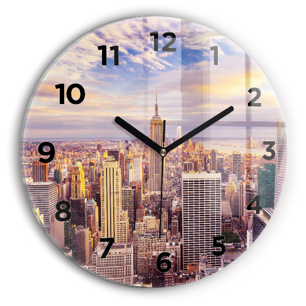 Ceas perete din sticlă rotund Apus de soare New York