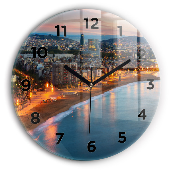 Ceas rotund de perete din sticlă Plaja din Barcelona