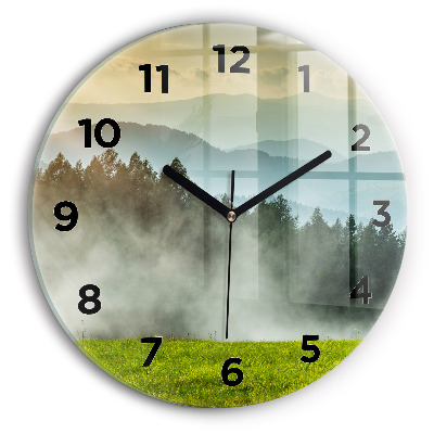 Ceas perete din sticlă rotund Peisaj montan