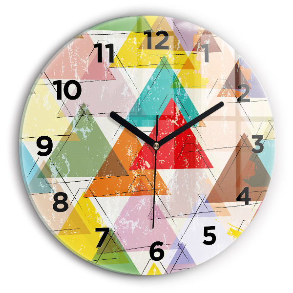 Ceas de sticlă pe perete rotund Triunghiuri geometrice