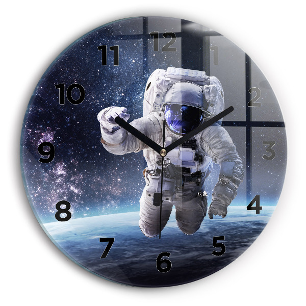 Ceas rotund de perete din sticlă Astronaut deasupra pământului
