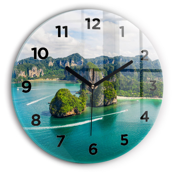 Ceas de sticlă pe perete rotund Insula din Thailanda