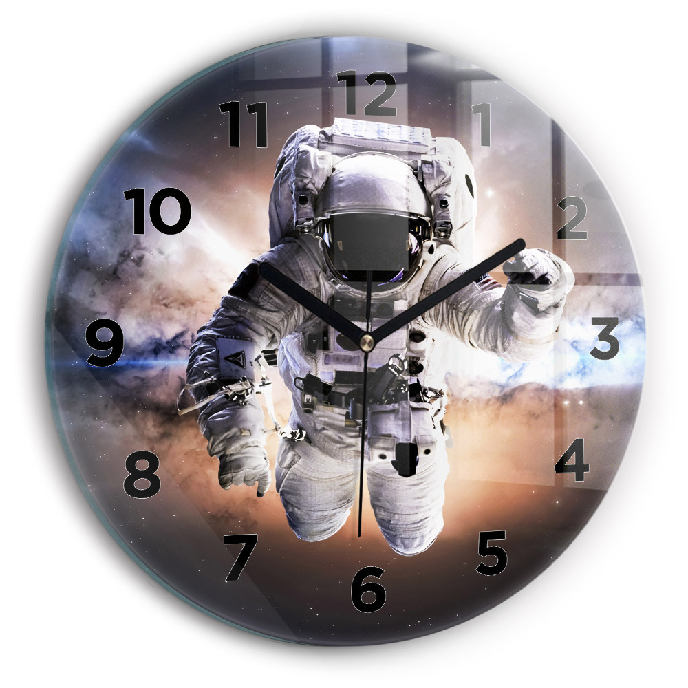 Ceas perete din sticlă rotund Astronaut în spațiu