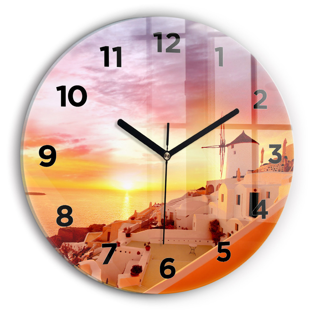 Ceas perete din sticlă rotund Veche moară de vânt din Santorini