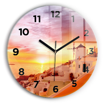 Ceas perete din sticlă rotund Veche moară de vânt din Santorini
