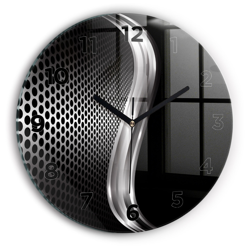Ceas de sticlă pe perete rotund Abstracția metalului negru