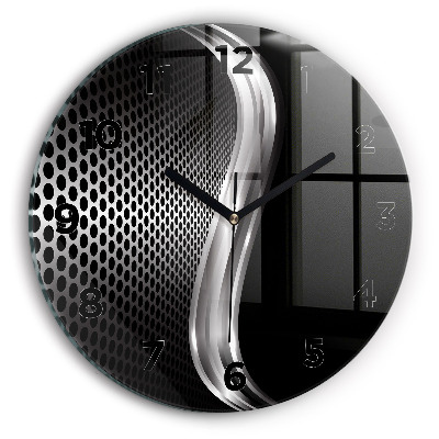 Ceas de sticlă pe perete rotund Abstracția metalului negru