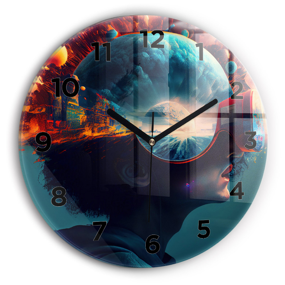 Ceas de sticlă pe perete rotund Lumea futuristă