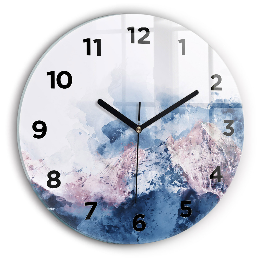 Ceas perete din sticlă rotund Lanțuri muntoase abstracte