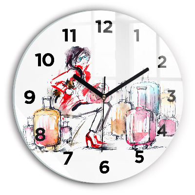 Ceas din sticlă rotund Femeie cu valize