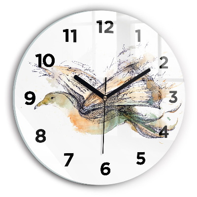 Ceas de sticlă pe perete rotund Pasăre și carte