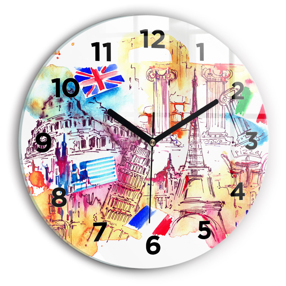 Ceas de sticlă pe perete rotund Țări atractive ale lumii