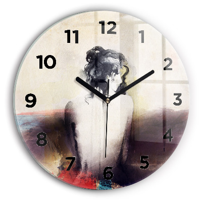 Ceas perete din sticlă rotund Portret abstract al unei femei