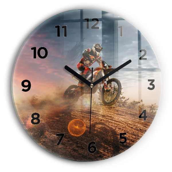 Ceas perete din sticlă rotund Bărbat pe motocicletă