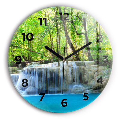 Ceas perete din sticlă rotund Cascada în pădure