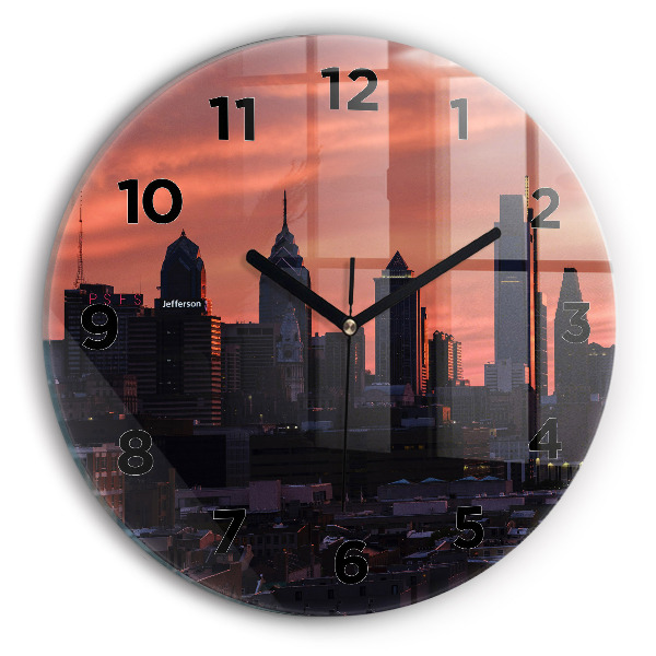 Ceas rotund de perete din sticlă Orizontul orașului Philadelphia