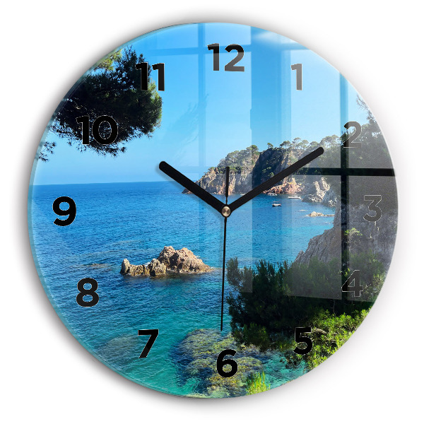Ceas de sticlă pe perete rotund Coasta Costa Brava