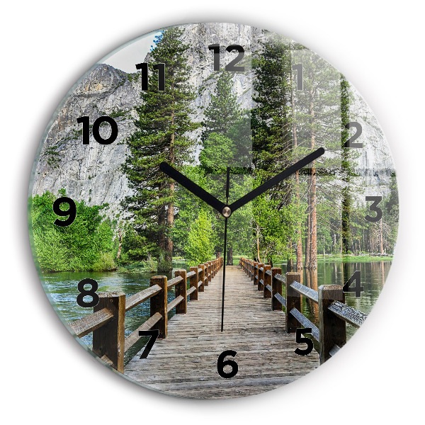 Ceas din sticlă rotund Pod de lemn Yosemite