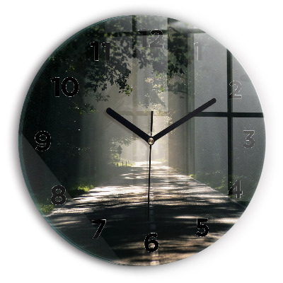 Ceas perete din sticlă rotund Drum forestier