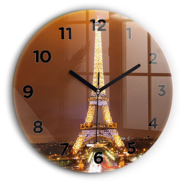 Ceas rotund de perete din sticlă Turnul Eiffel iluminat
