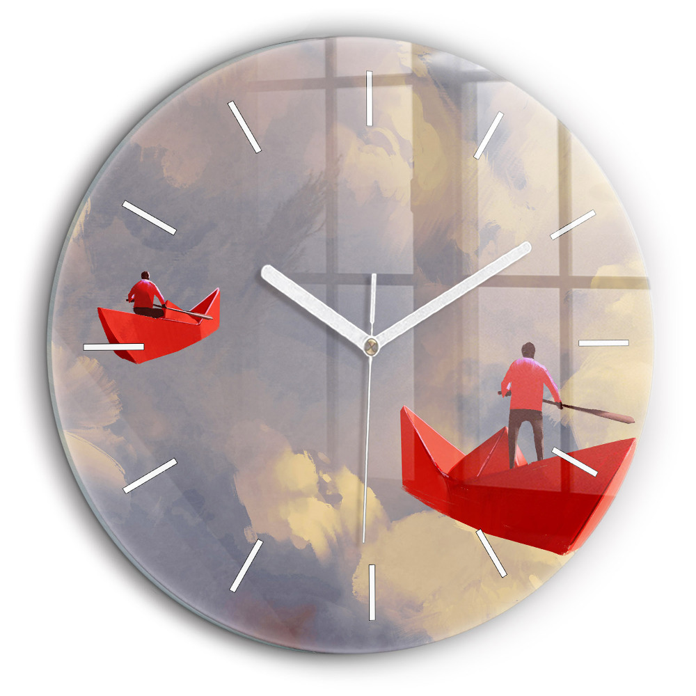 Ceas de sticlă pe perete rotund Nave de hârtie