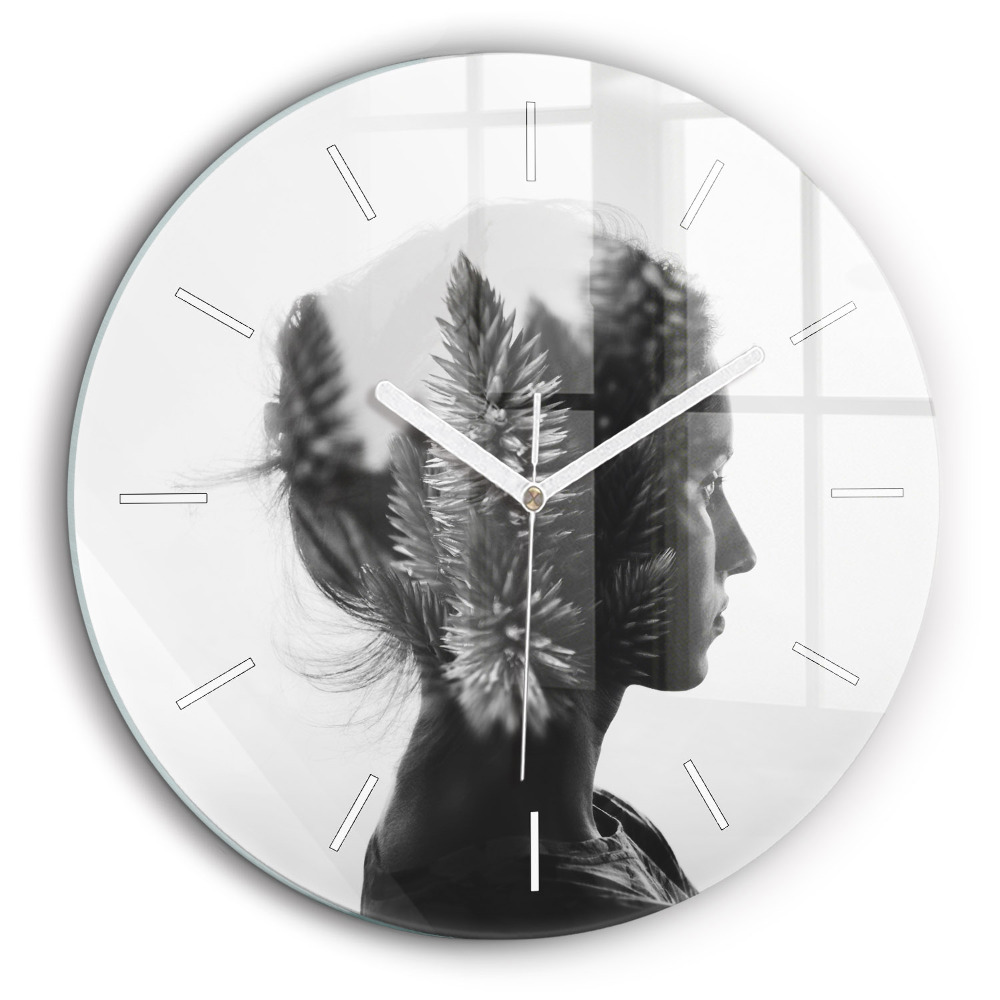 Ceas perete din sticlă rotund Portretul unei femei