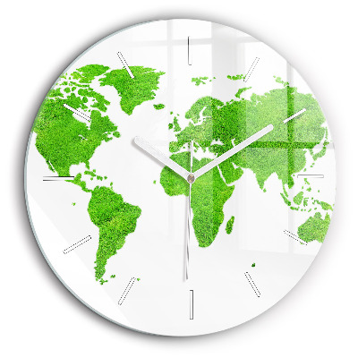 Ceas perete din sticlă rotund Harta cu iarba verde