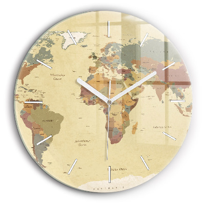 Ceas perete din sticlă rotund Harta lumii în stil vintage