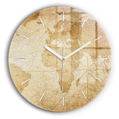 Ceas rotund de perete din sticlă Harta lumii vintage