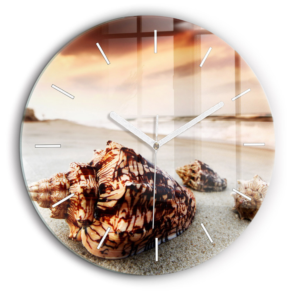 Ceas perete din sticlă rotund Scoici pe plajă