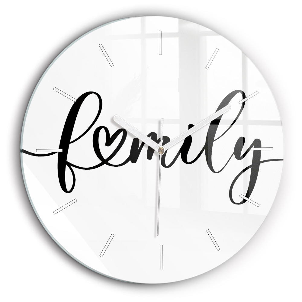 Ceas de sticlă pe perete rotund Inscripție de familie și inimă
