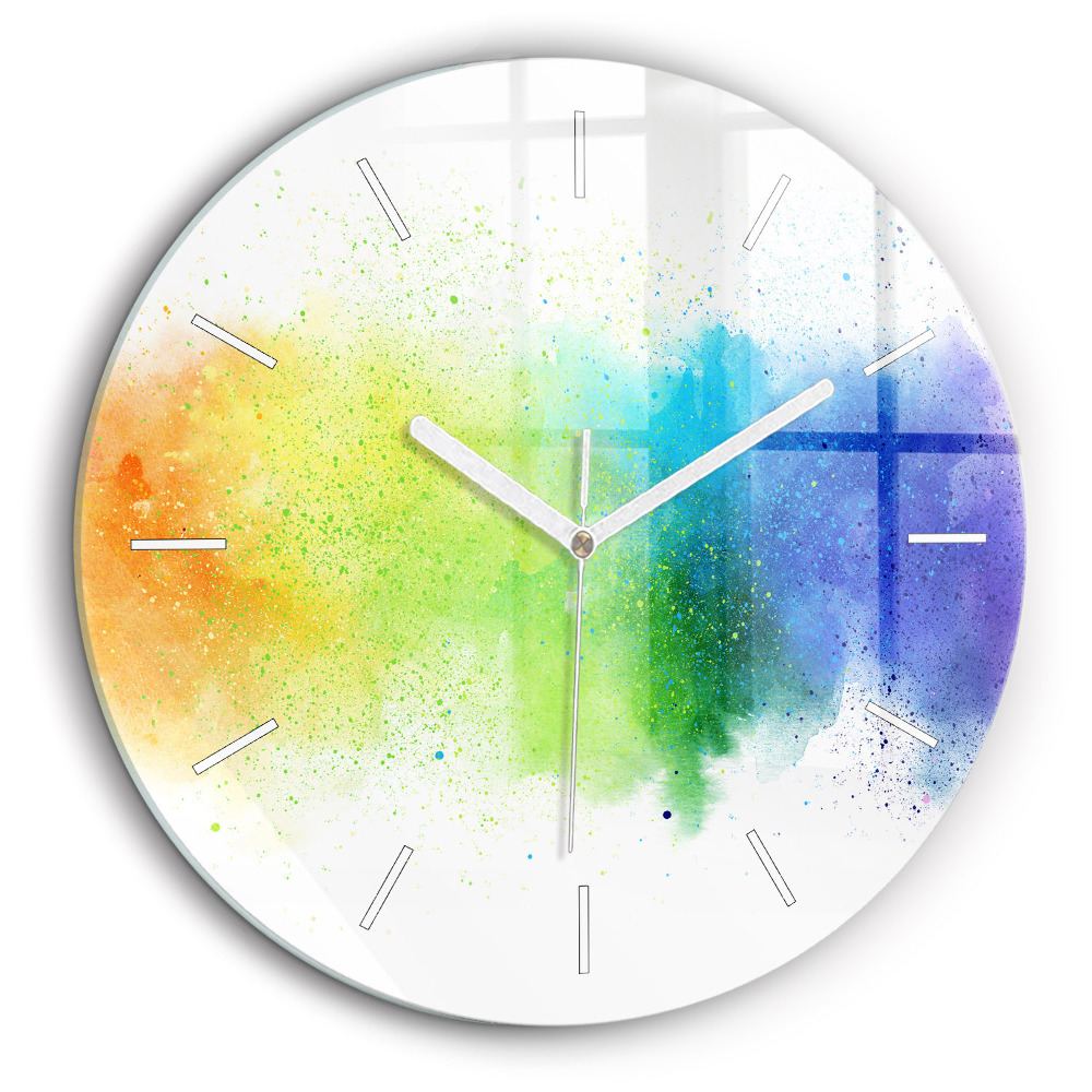Ceas perete din sticlă rotund Curcubeu abstract