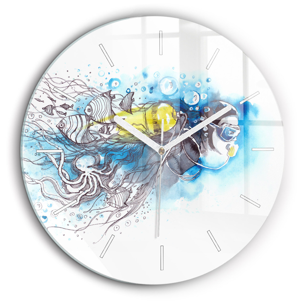 Ceas perete din sticlă rotund Viața subacvatică a peștilor