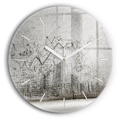 Ceas rotund de perete din sticlă Schiță urbană