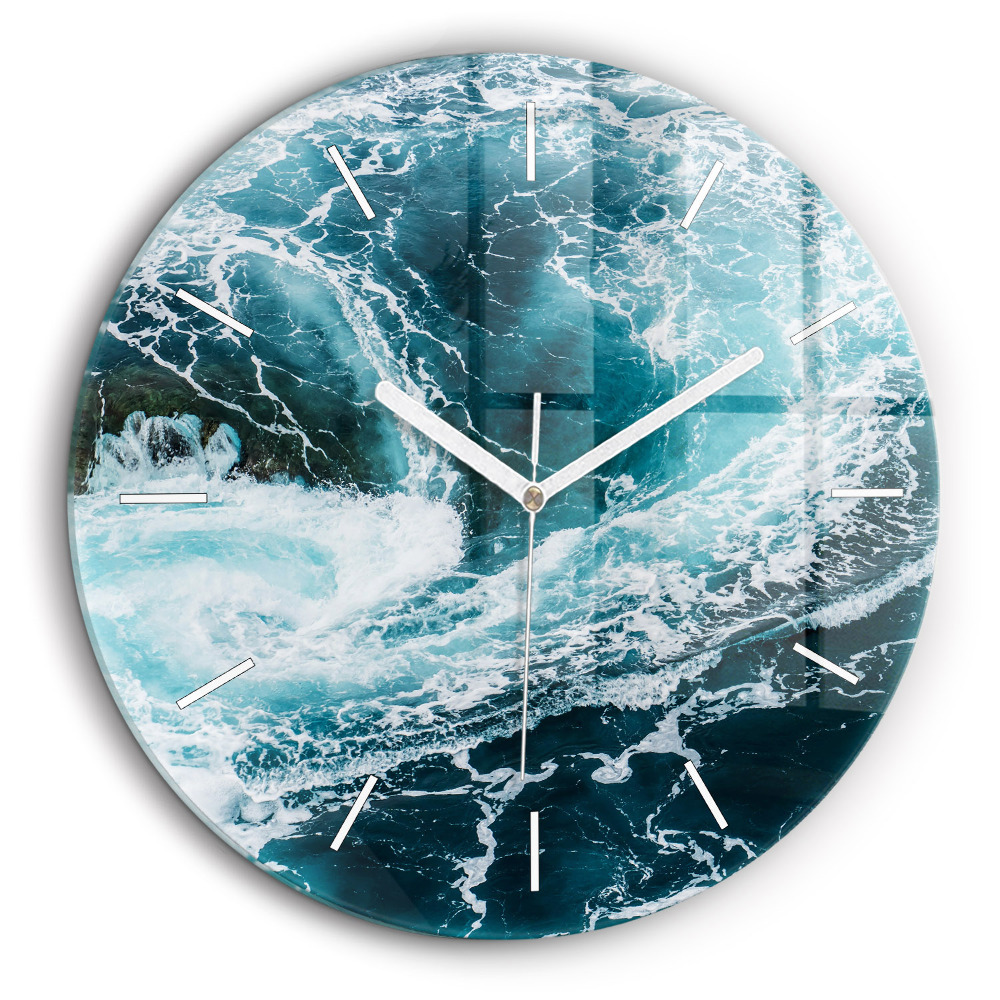 Ceas rotund de perete din sticlă Valuri spumoase învolburate